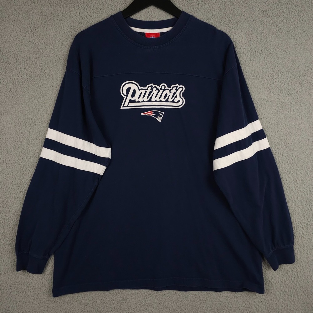 Vintage New England Patriots Shirt Mens XL Blue Long Stripe Sleeve NFL Football